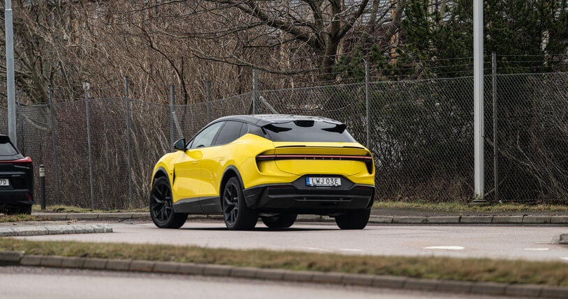 A Lotus Eletre luxury SUV on a test drive in automotive school