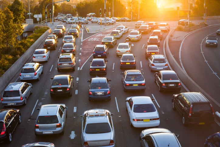 An array of EV vehicles in a traffic jam, to be explored in hybrid and electrical mechanic training