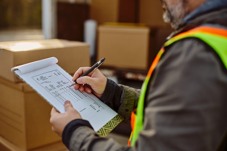 Auto parts manager holding a checklist at work after completing his auto parts training