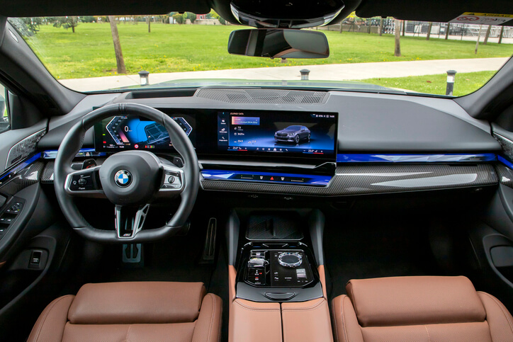 The interior view of the BMW Vision Neue Klasse X showcasing advanced technology in automotive training